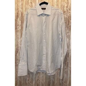 Canali made in Italy Check Plaid French Cuffs Spread Dress Shirt size 17